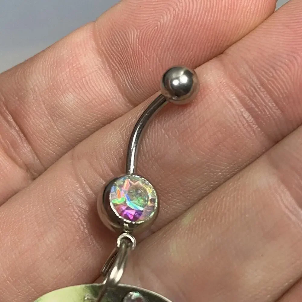 Handmade Creepy Vampire Girl Guitar Pick Belly Ring Rhinestone Embellish Horror